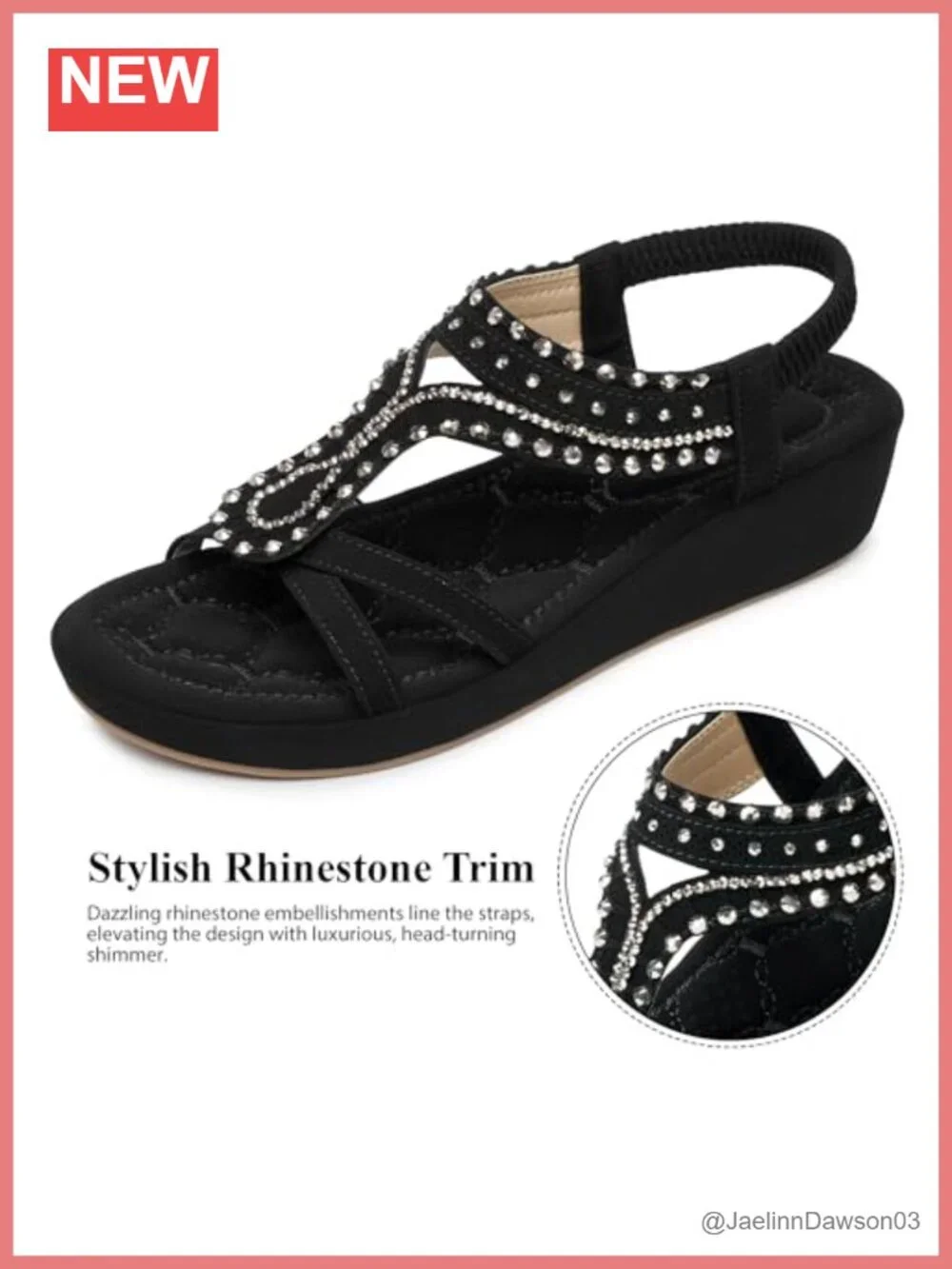 Wedge Sandals: Memory Foam Faux Leather Rhinestone Bohemian Platform Slip On